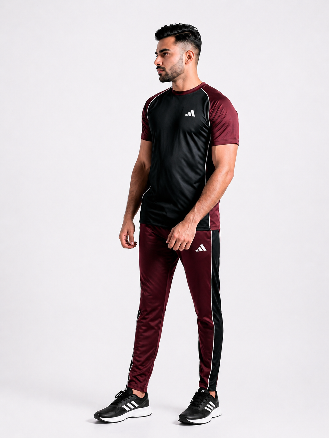 Adi Premium Maroon Tracksuit + Free Arm Set - Summer