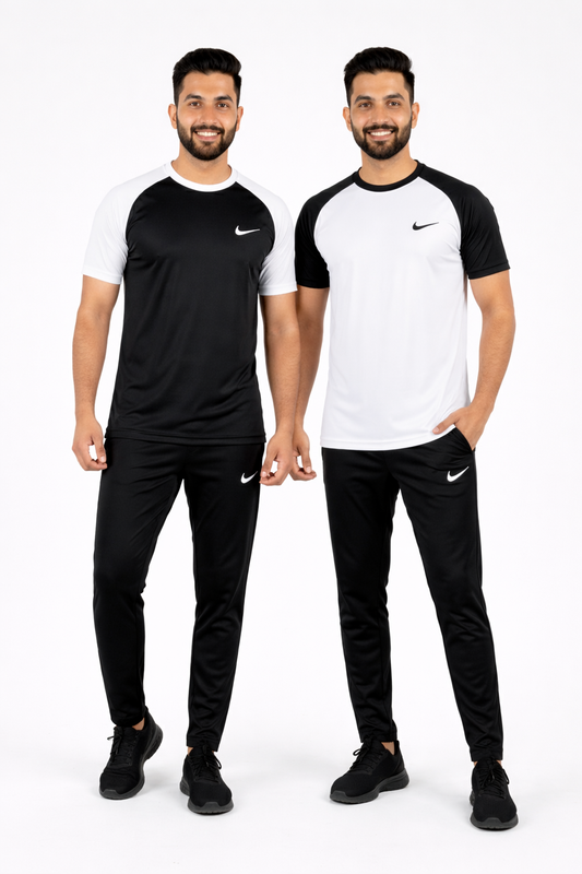 PACK OF 2 Nik Premium White Black Tracksuit + 2 Free Arm Set - Summer
