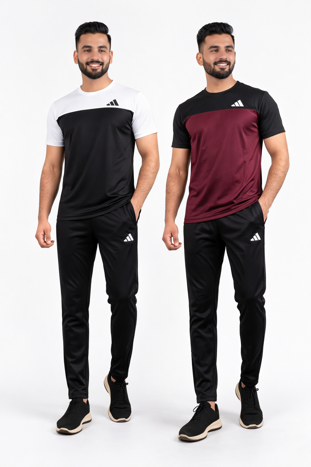 PACK OF 2 Adi Premium White Maroon Tracksuit - Summer