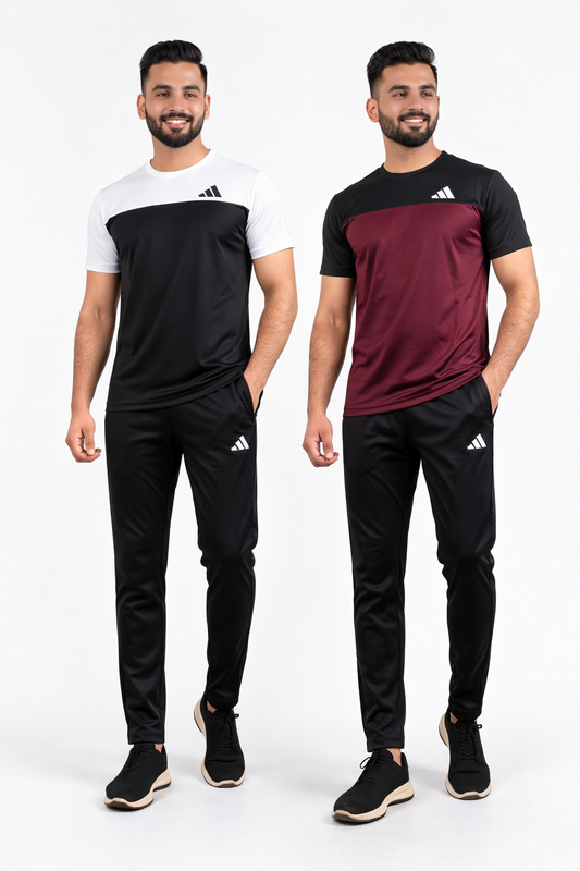 PACK OF 2 Adi Premium White Maroon Tracksuit - Summer