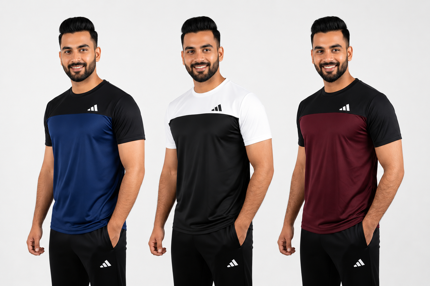 PACK OF 3 ADI Dri-Fit T-Shirt + Free Arms Set (NAVY WHITE MEROON)