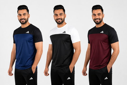 PACK OF 3 ADI Dri-Fit T-Shirt + Free Arms Set (NAVY WHITE MEROON)