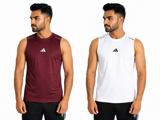PACK OF 2 Adi Dri-Fit Sleeveless Shirt Maroon White