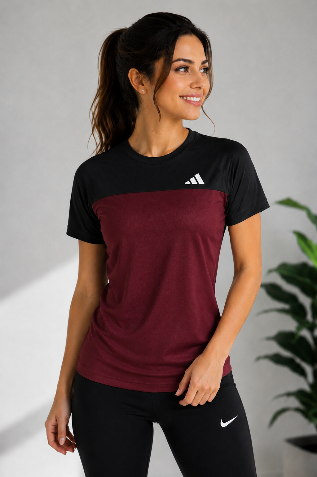 ADI Dri-Fit Women's T-Shirts Maroon/Black