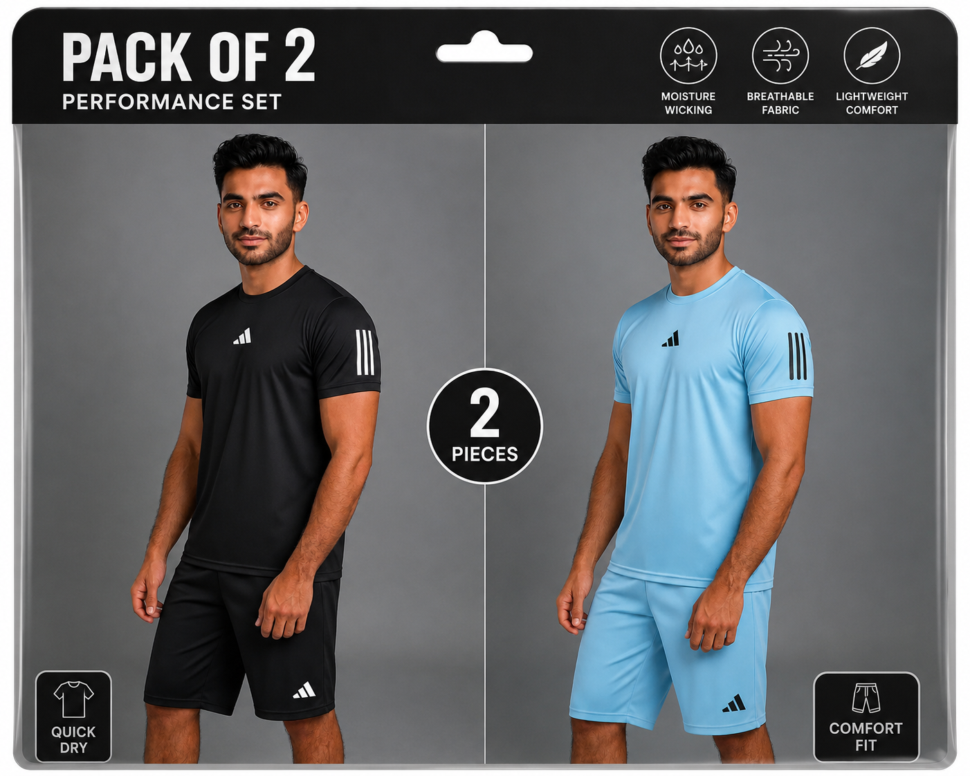PACK OF 2 Adi Dri-Fit T-Shirt & Shorts Set SKY BLACK