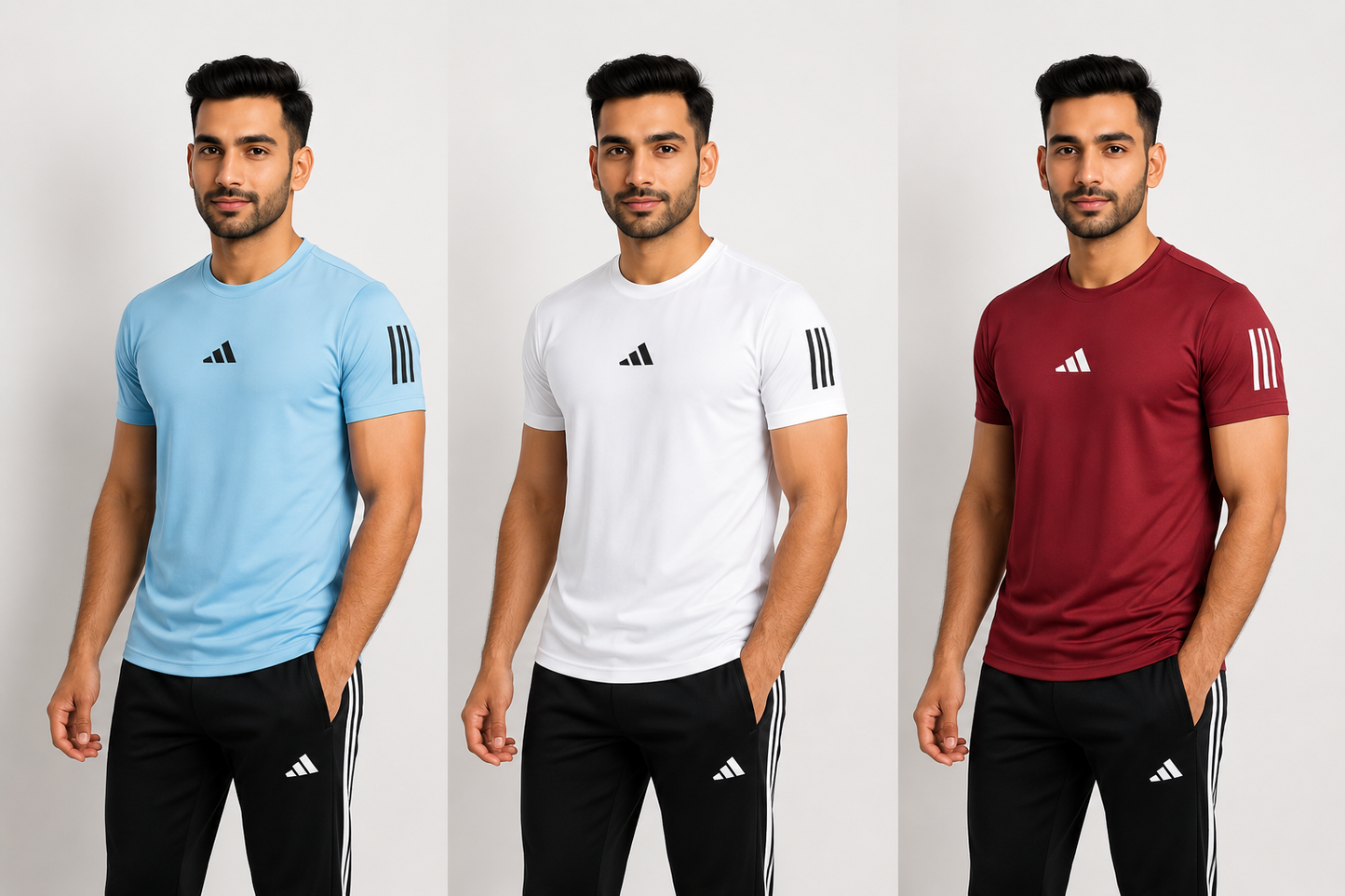 PACK OF 3 Adi Dri-Fit T-Shirt + Free Arms Set (SKY MEROON WHITE)