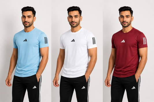 PACK OF 3 Adi Dri-Fit T-Shirt + Free Arms Set (SKY MEROON WHITE)