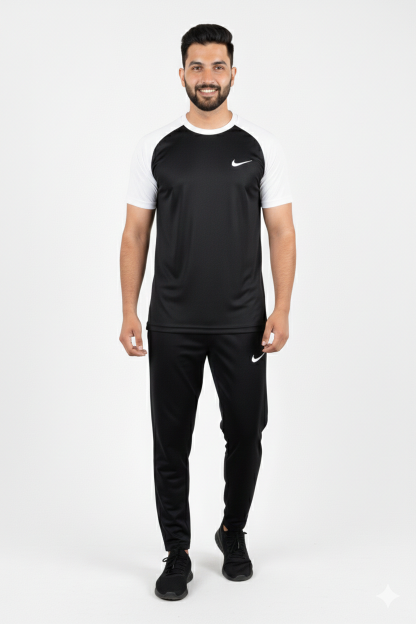 Nik Premium Black White Tracksuit + Free Arm Set - Summer
