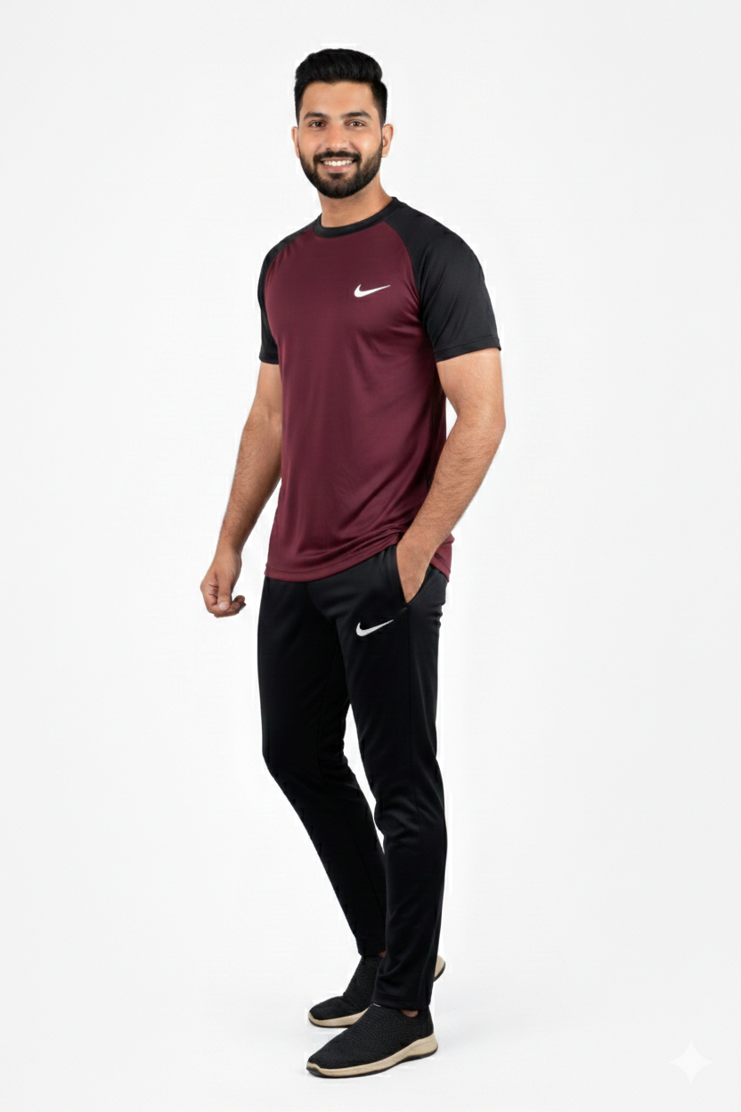 Nik Premium Maroon Black Tracksuit + Free Arm Set - Summer