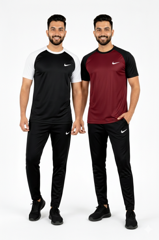 PACK OF 2 Nik Premium Maroon Black Tracksuit + 2 Free Arm Set - Summer