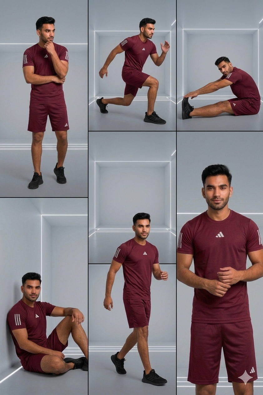 Adi Dri-Fit T-Shirt & Shorts Set Meroon