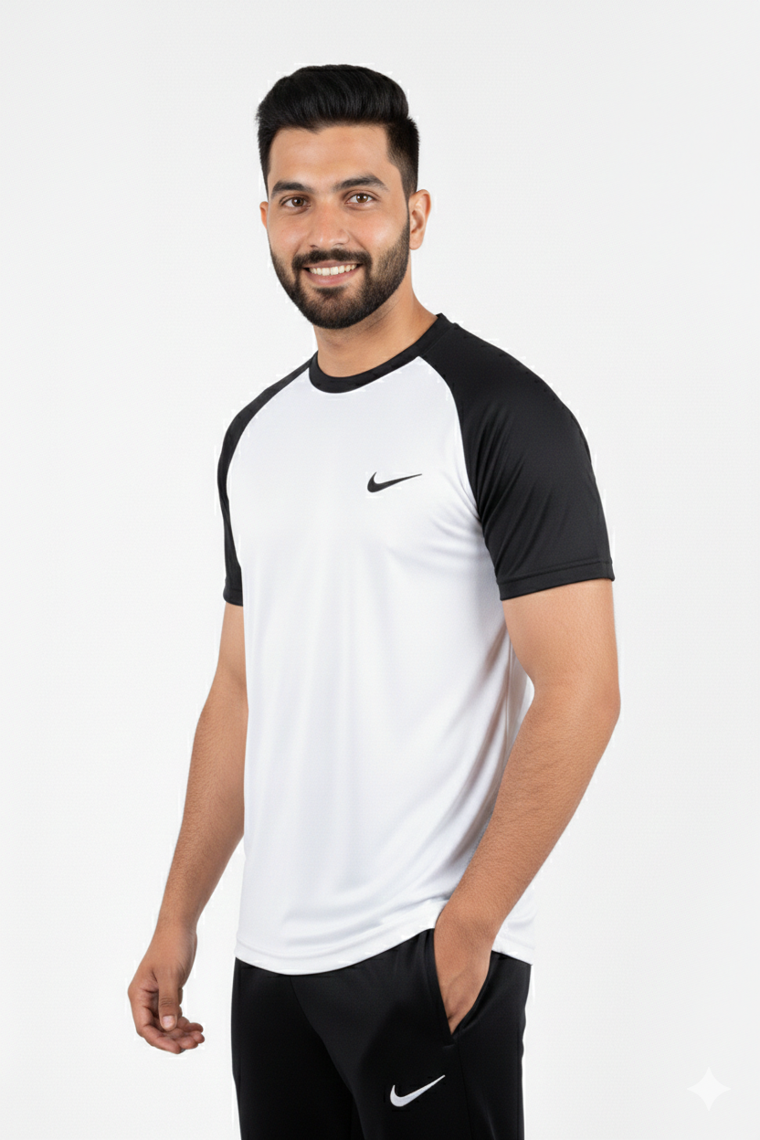 Nik Premium White Black Tracksuit + Free Arm Set - Summer