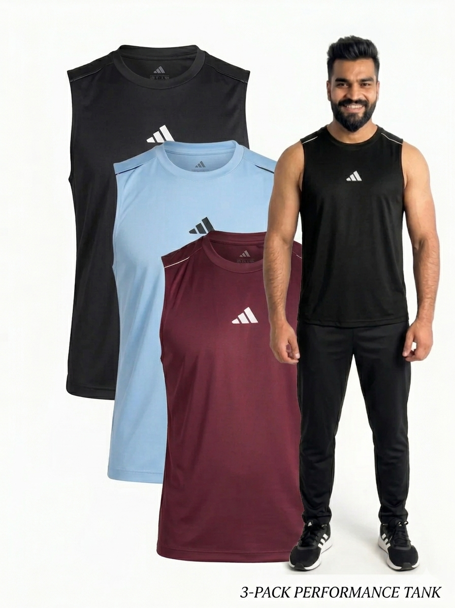 PACK OF 3 Adi Dri-Fit Sleeveless Shirt Sky Black Maroon