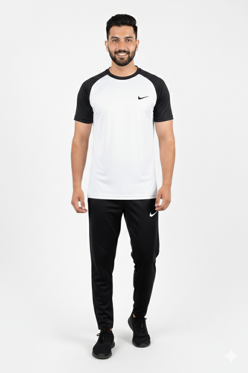 Nik Premium White Black Tracksuit + Free Arm Set - Summer