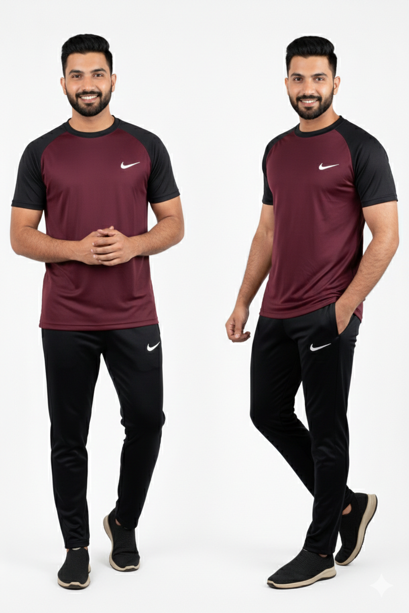 Nik Premium Maroon Black Tracksuit + Free Arm Set - Summer