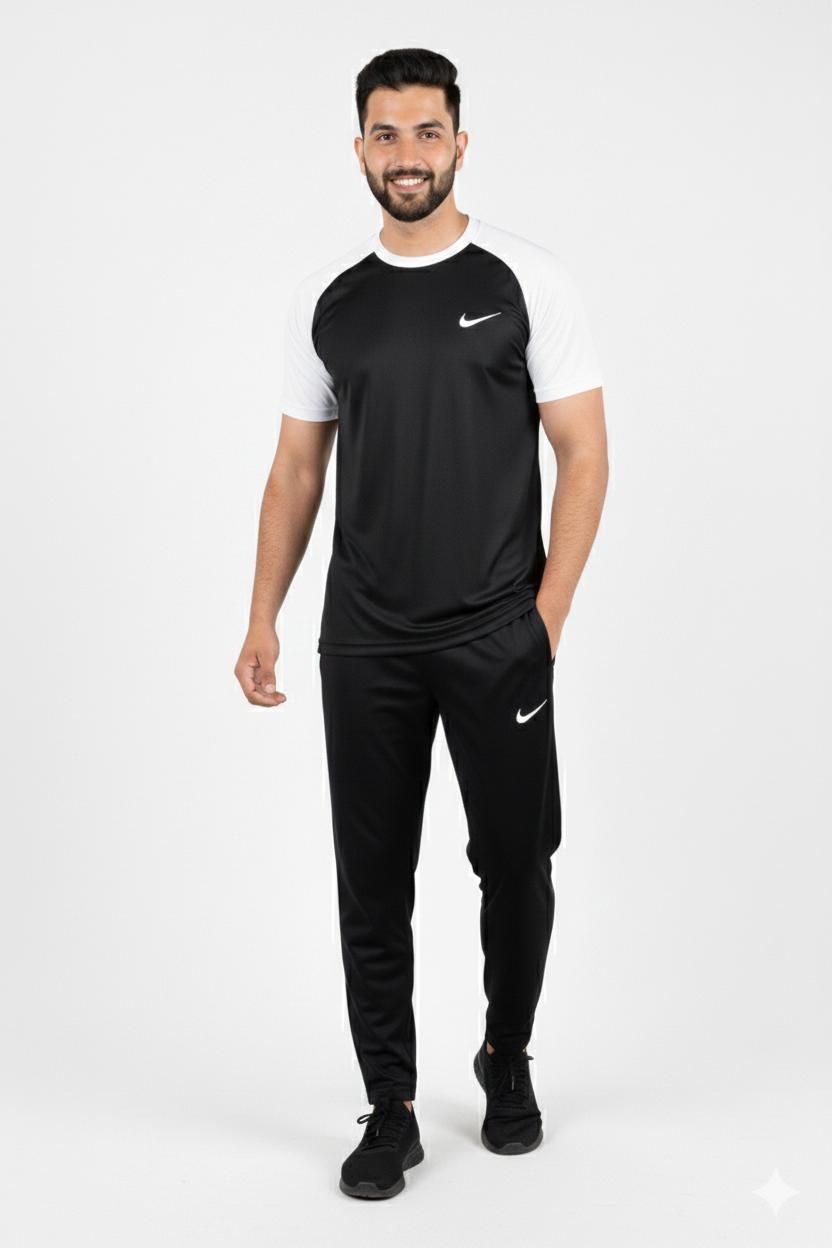 Nik Premium Black White Tracksuit + Free Arm Set - Summer