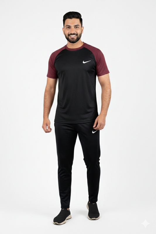 Nik Premium Black Meroon Tracksuit + Free Arm Set - Summer