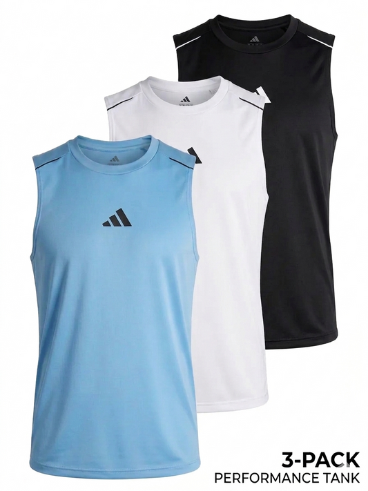 PACK OF 3 Adi Dri-Fit Sleeveless Shirt Sky White Black