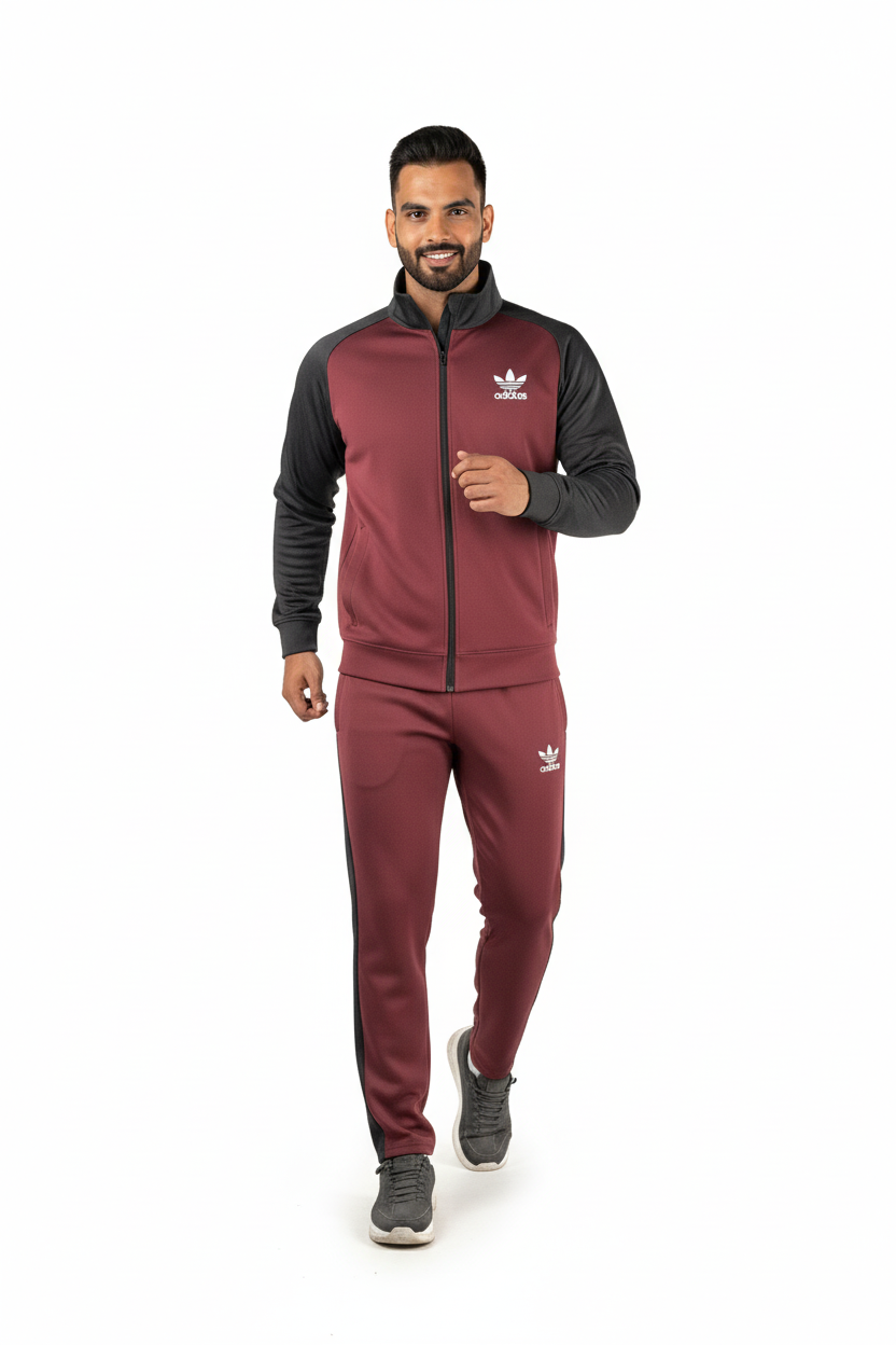 Adi Premium Tracksuit Meroon Black