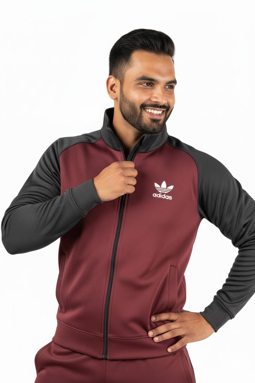 Adi Premium Tracksuit Meroon Black