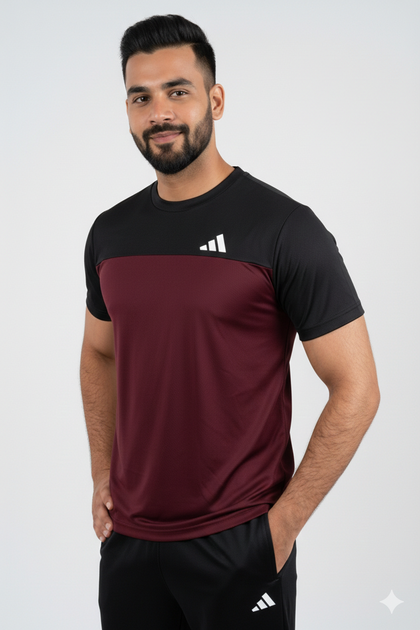 ADI Dri-Fit T-Shirt Maroon/Black