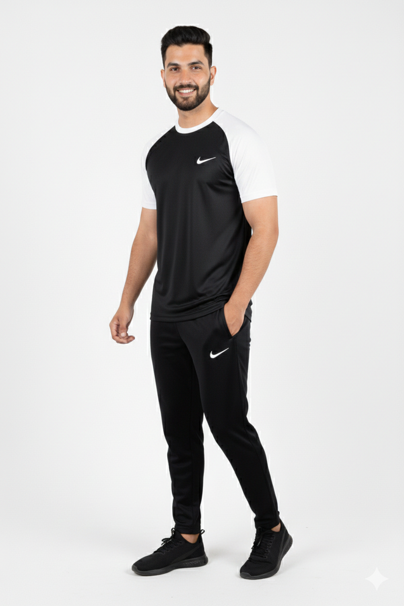 Nik Premium Black White Tracksuit + Free Arm Set - Summer