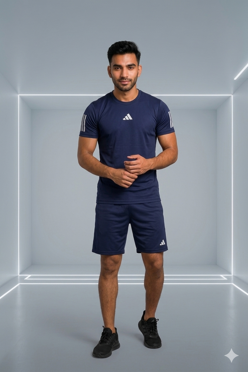 PACK OF 3 Adi Dri-Fit T-Shirt & Shorts Set NAVY BLACK WHITE