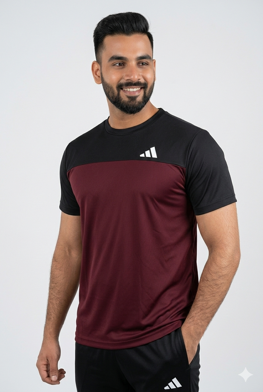 ADI Dri-Fit T-Shirt Maroon/Black