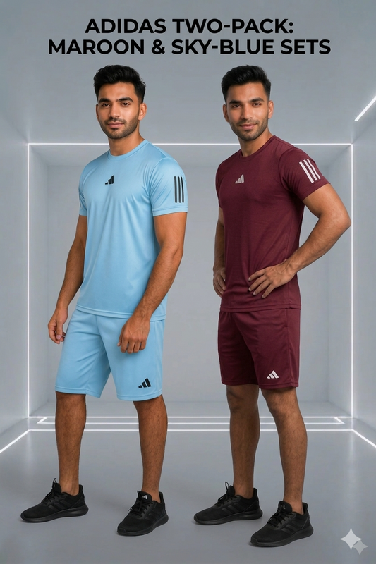 PACK OF 2 Adi Dri-Fit T-Shirt & Shorts Set SKY MEROON
