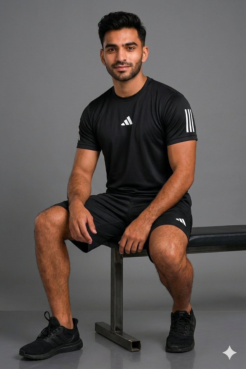 PACK OF 3 Adi Dri-Fit T-Shirt & Shorts Set NAVY BLACK WHITE