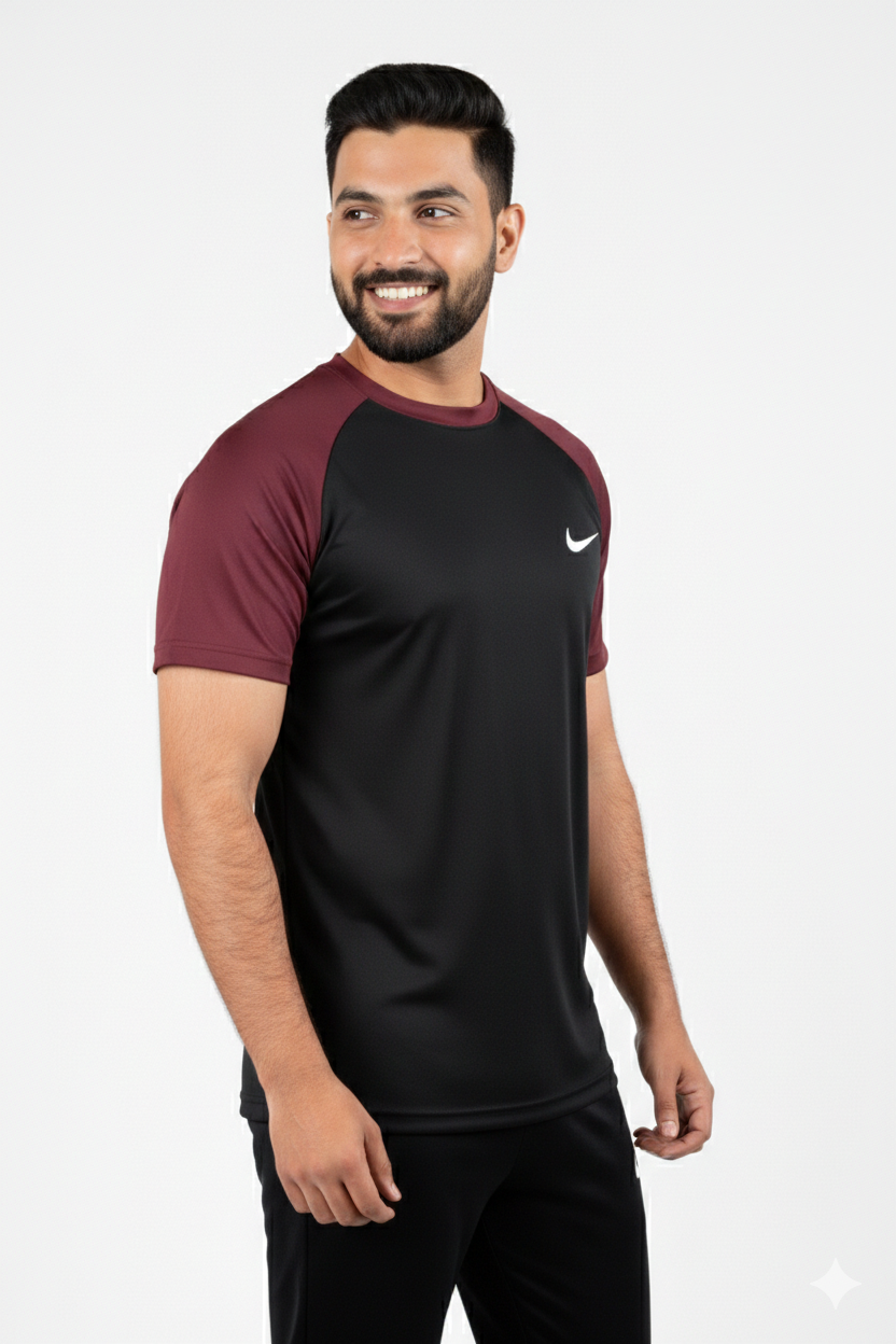 Nik Premium Black Meroon Tracksuit + Free Arm Set - Summer