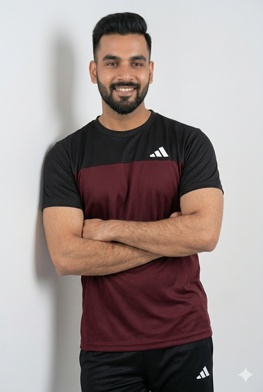 ADI Dri-Fit T-Shirt Maroon/Black