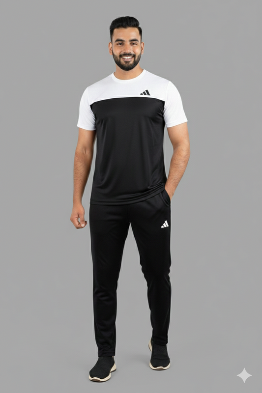 Adi Premium Black White Tracksuit + Free Arm Set - Summer