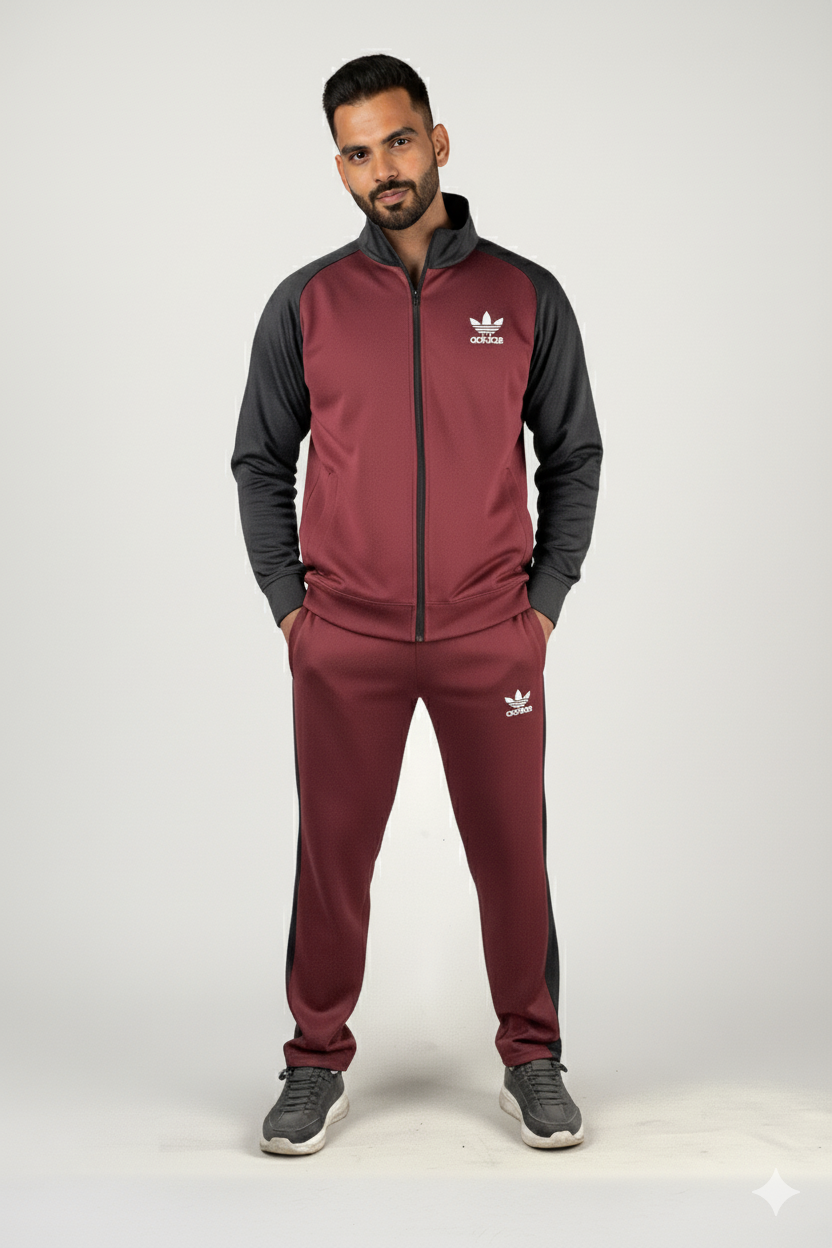 Adi Premium Tracksuit Meroon Black