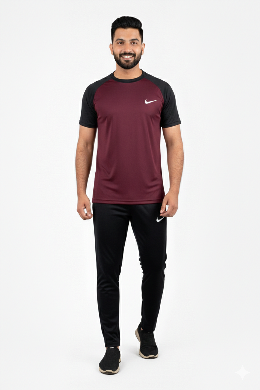 Nik Premium Maroon Black Tracksuit + Free Arm Set - Summer