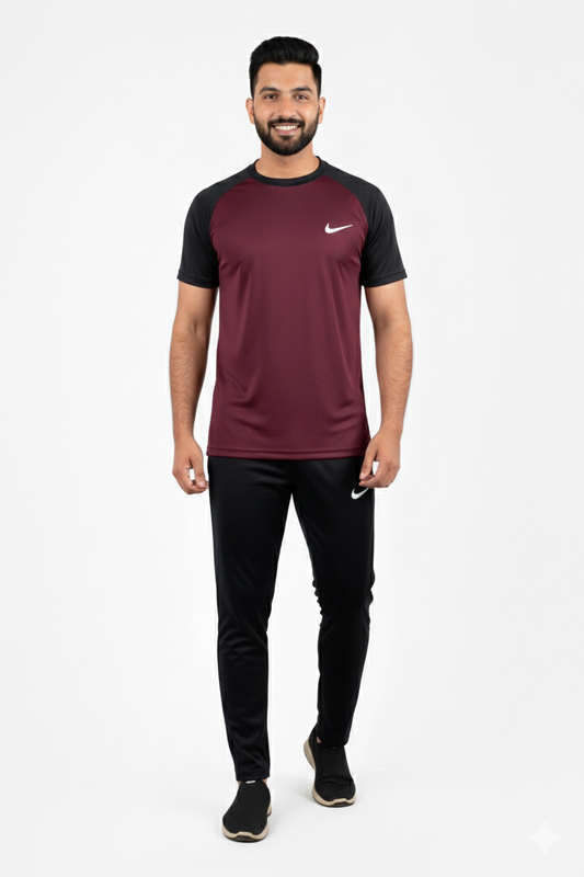 Nik Premium Maroon Black Tracksuit + Free Arm Set - Summer