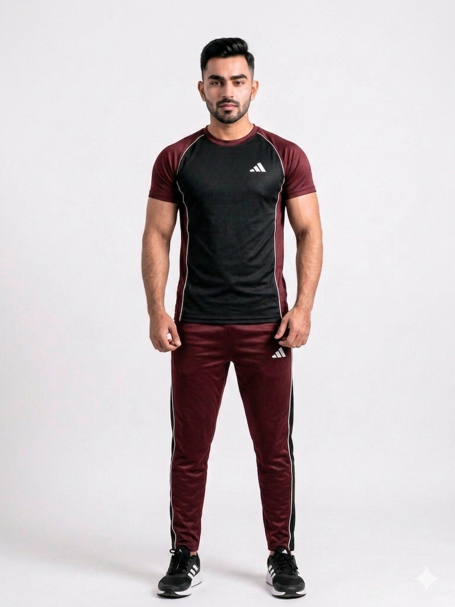 Adi Premium Maroon Tracksuit + Free Arm Set - Summer