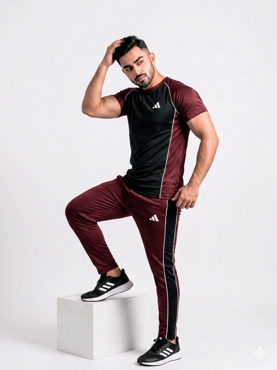 Adi Premium Maroon Tracksuit + Free Arm Set - Summer