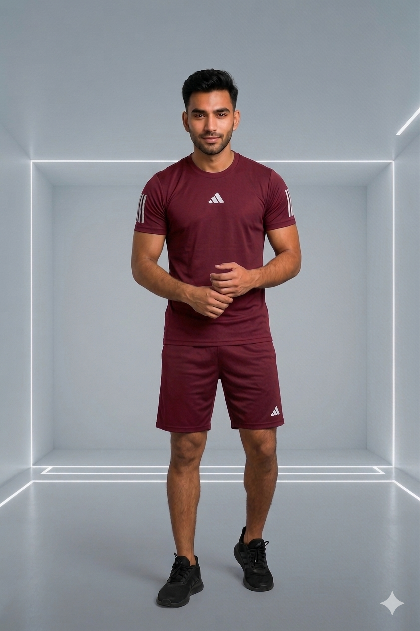 Adi Dri-Fit T-Shirt & Shorts Set Meroon