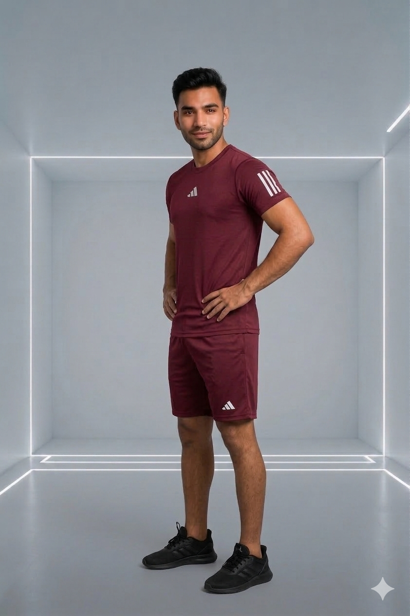 Adi Dri-Fit T-Shirt & Shorts Set Meroon