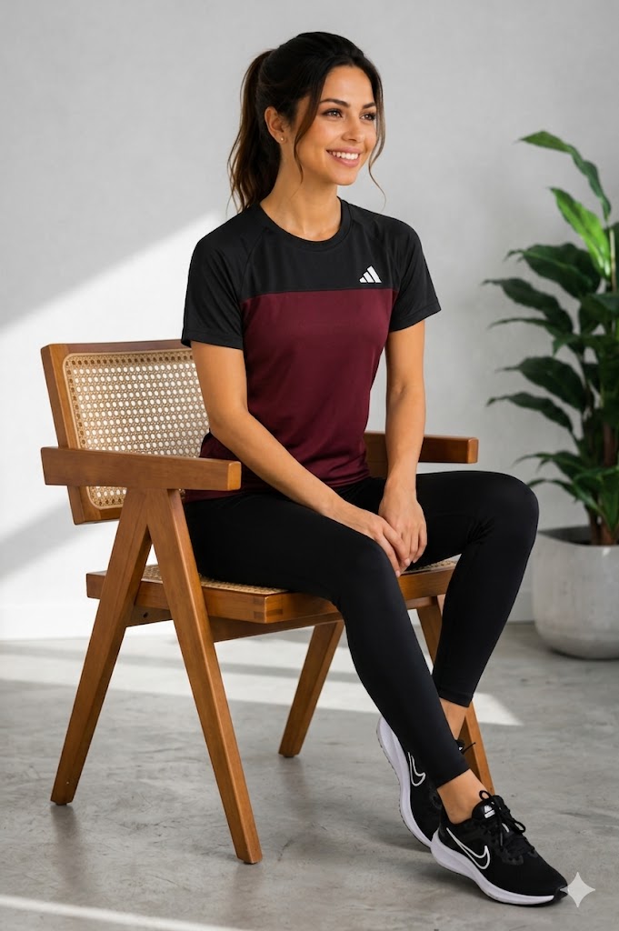 ADI Dri-Fit Women's T-Shirts Maroon/Black
