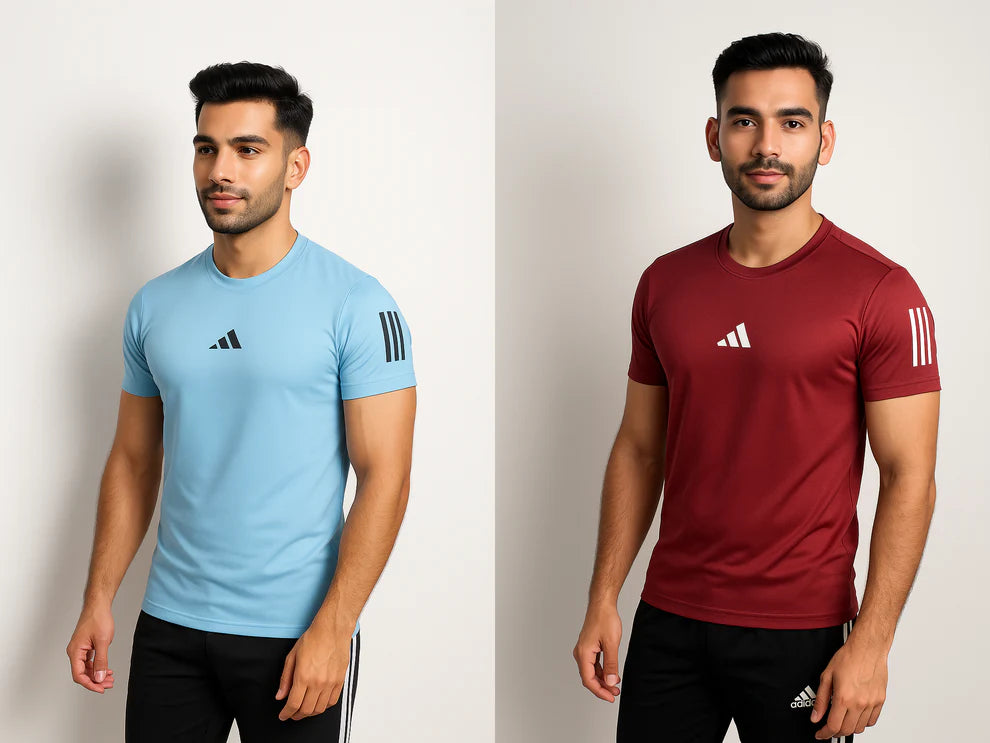 PACK OF 3 Adi Dri-Fit T-Shirt + Free Arms Set (SKY MEROON WHITE)